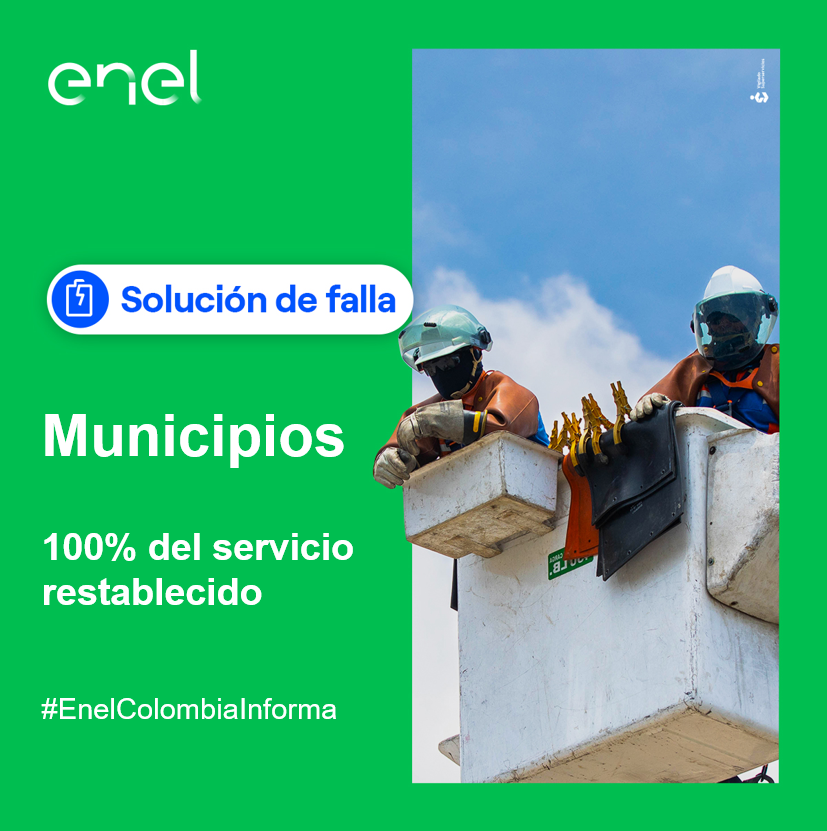EnelClientesCO's tweet photo. #Municipios: El servicio quedó restablecido al 100% 👨🔧⚡
Los municipios que presentaban fallas:
#Cota #Chía https://t.co/Fipla6CONI