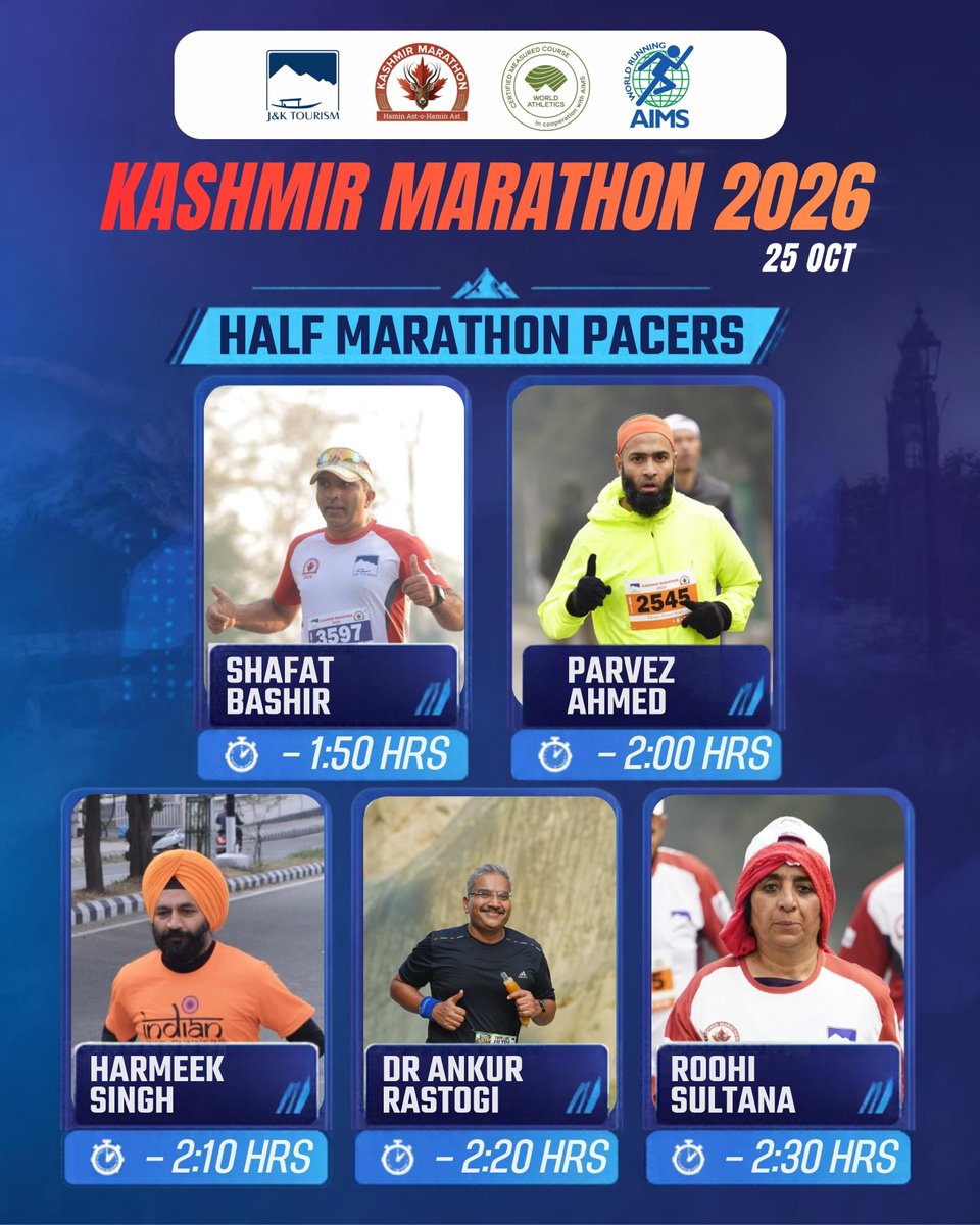 JandKTourism's tweet photo. #KashmirMarathon2026 
#KashmirTourism 
#TraverseWithTrust 
Register immediately to keep Pace with Pacers on 25th October 2026 🏃🏃‍♀️🏃🏃‍♀️:
https://t.co/lKbWhzDvkF https://t.co/HbNnCkh9AQ