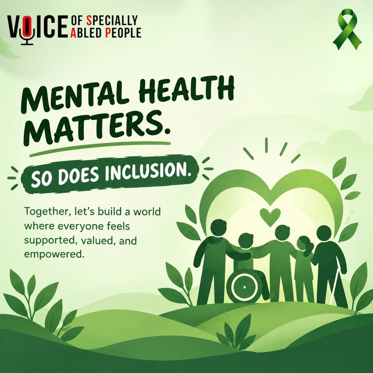 vosap2017's tweet photo. Every mind matters. Every person deserves care.
This #WorldMentalHealthDay, let’s go beyond accessibility to build a world where Specially Abled People feel heard, valued, and supported. 
Choose empathy.Challenge stigma.Make inclusion a part of everyday life.
#VOSAP #MentalHealth https://t.co/Weuq9QI4eU
