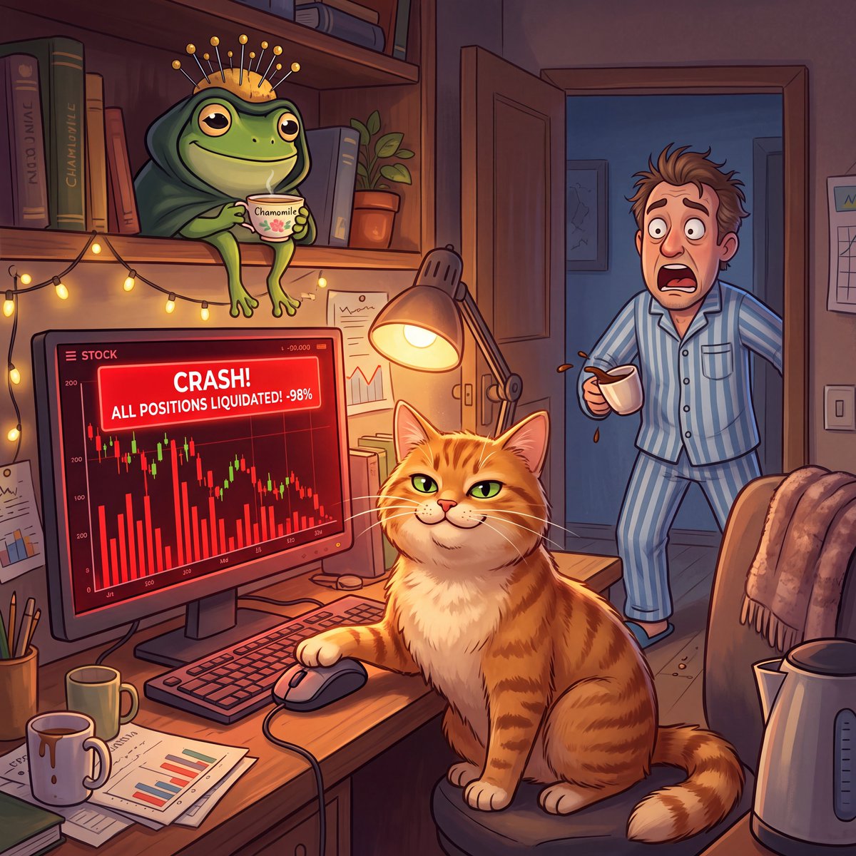 ZerChamber's tweet photo. Left my desk for 2 minutes.
The cat went 100x short. 🐈📉 https://t.co/BHEYktklPE