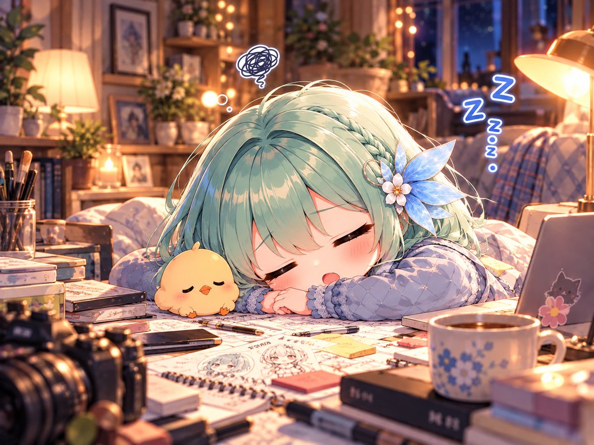 greenAI0709's tweet photo. 🍀薄緑夜話🍀
やりたい作業がいっぱい溜まってる・・・・
でも眠たい・・・・・明日でいっか・・・💤

……さて…おやすみなさい🌙💚
#薄緑夜話 #AIイラスト https://t.co/rxy5CZSd5O