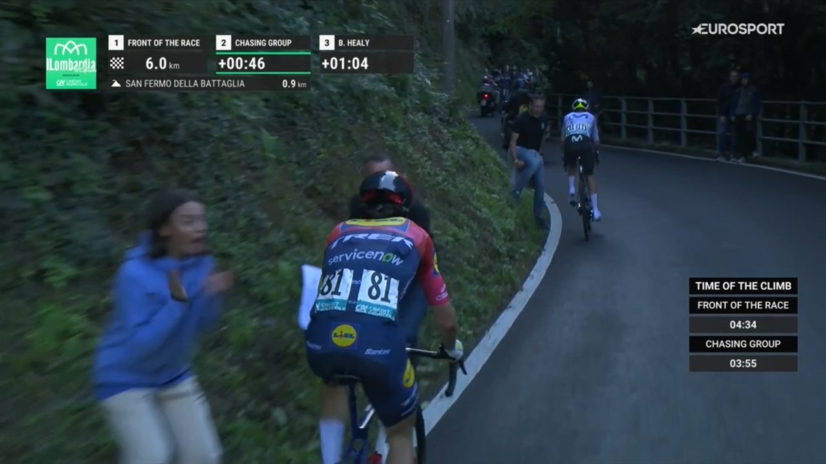 LeGruppetto's tweet photo. 45" derrière Paul Seixas, Enric Mas attaque Giulio Ciccone dans cette dernière difficulté ! #ILombardia https://t.co/HVDIqp4O2q