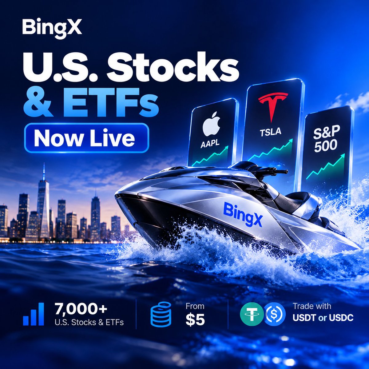 debbie_sometin's tweet photo. Crypto isn’t the only market worth watching. 👀
BingX now offers 7,000+ U.S. stocks & ETFs, including Apple, Tesla and the S&P 500.
You can start from $5 using USDT or USDC. Interesting move toward bringing more markets under one roof.
#BingXUSStocks #USStocks https://t.co/xXs1uuKQBw