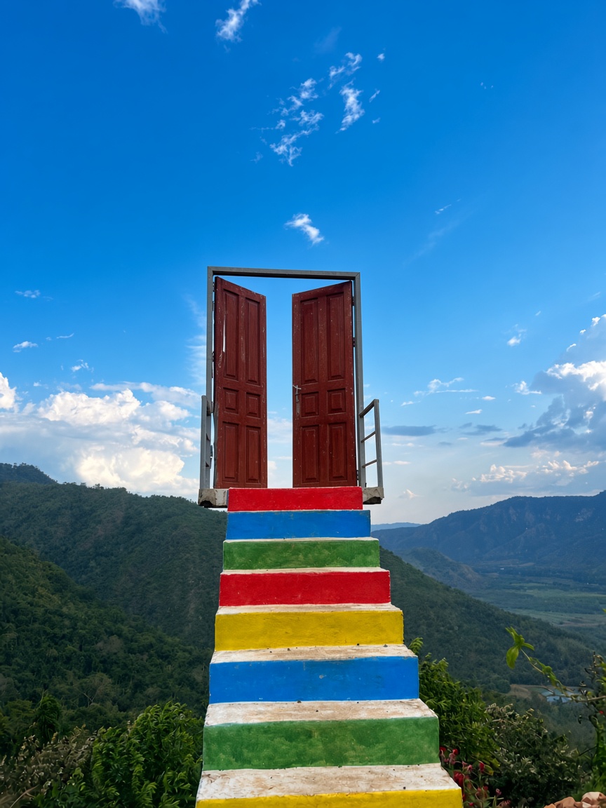 Turismo_Estilo's tweet photo. 🇵🇪 LA PUERTA QUE TAYTAMAKI ABRIÓ HACIA EL CIELO DE TARAPOTO

Subir la última escalera de Taytamaki tiene premio: una puerta de madera, abierta de par en par sobre una escalinata pintada a colores, enmarcando el cielo y las montañas de la selva como si fueran parte del decorado.

Es, probablemente, el rincón más fotografiado de todo el parque —y el que mejor resume la idea detrás de Taytamaki: convertir un mirador natural en una experiencia para caminar, descubrir y fotografiar en cada tramo del camino.

📍 Parque ecoturístico Taytamaki, Cacatachi, San Martín, Perú.
🚗 A 10-15 minutos del centro de Tarapoto; se puede llegar también en taxi o mototaxi antes de iniciar la caminata.

#Taytamaki #Tarapoto #TurismoPeru #SanMartín