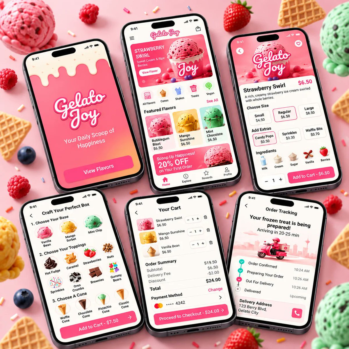 Devainer1's tweet photo. 🍦 Gelato Joy — Ice Cream Ordering App

A colorful mobile app designed and developed for a fun ice cream shopping experience, featuring flavor customization, easy ordering, secure checkout.

🔗 Project: 
https://t.co/Ub9xX8ItJg

#Devainer #AppDesign #UIUX #MobileApp https://t.co/MP6UQoqpyQ