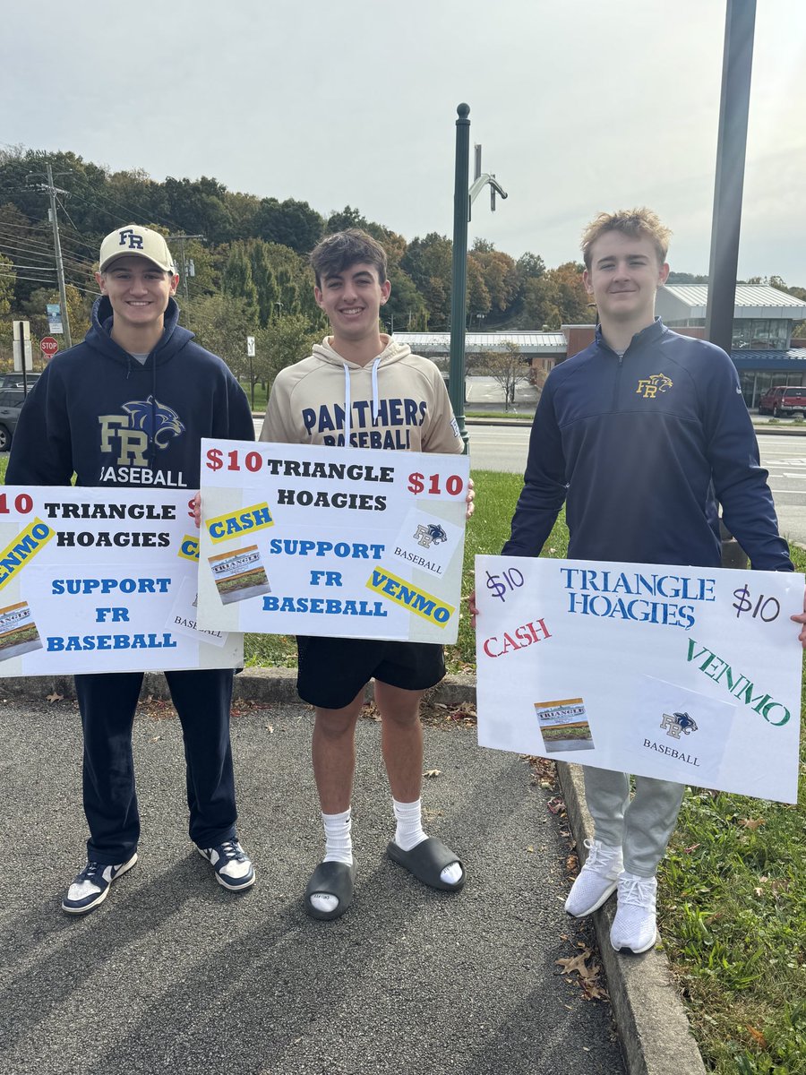_FRBaseball's tweet photo. @nicofior7 @BrendanMurtha23 and B-Temp here selling Triangle hoagies at Rite Aid in Murrysville! 

Please consider purchasing. They are delicious and our baseball players benefit!

Also being sold at Helltown and Murrysville Fire Dept https://t.co/2J0sXxqY9q