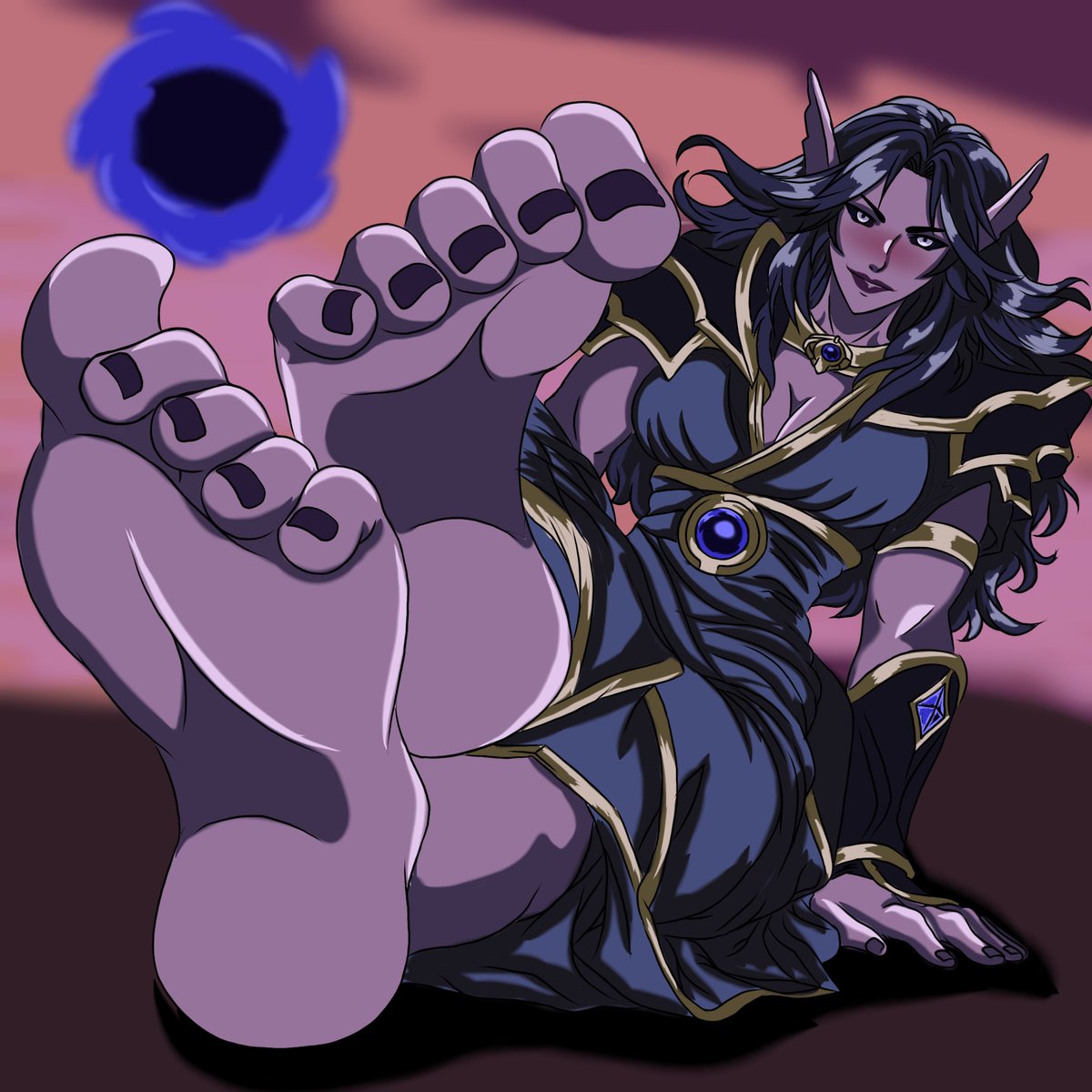 ZanyOnePip's tweet photo. Xal’atath Commission by DiamondArt27

An art I commissioned of Xal’atath the Void magic using Elf lady from World of Warcraft teasing her feet in a foot fetish type pose, barefoot like she always is in WoW, because she floats everywhere, her soles are soft and clean, and her toes are polished a dark purple color.

Art by @DiamondArt_27 and commissioned by me, ZanyOnePip. Follow my Twitter and other pages for more art and other stuff.
https://t.co/zry1irBwSv

Follow my Twitter, YouTube, Facebook, Instagram, and Rumble for some Warcraft 3 Altered Melee showcases with various factions based on Warcraft lore, this video showcases the Void Elves.
https://t.co/OcyYkPvVMP