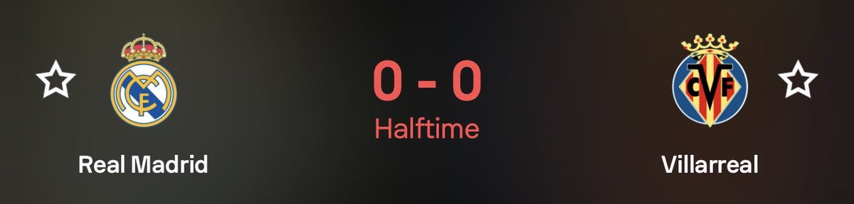 LugIsArsenal's tweet photo. Madrid in the first half had only one big chance of winning this game. Hopefully they continue the same in the 2nd half.

Villarreal, what have you got for me in the 2nd half? https://t.co/B2GSIRPMCe