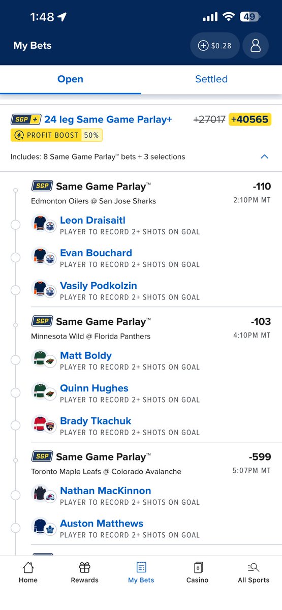 Hopium_Jay's tweet photo. NHL SOG Lotto for today 

Every player on this slip has atleast 1 in every game of the season. 95% have atleast 2 

Does this hit? 

#NHL #Parlay #Lotto @FanDuelSports https://t.co/pS6Yrxafsj