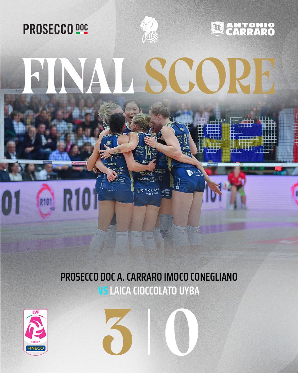 ImocoVolley's tweet photo. Il Palaverde esulta, le Pantere si prendono la vittoria! 🐆💛💙

Prosecco DOC A. Carraro Imoco Conegliano 🆚 Laica Cioccolato UYBA 3-0

(25-9 | 25-21 | 27-25)
#ImocoVolley #Pantere #ForzaPantere
📸: Gregolin https://t.co/uIZ3UGm0Jb
