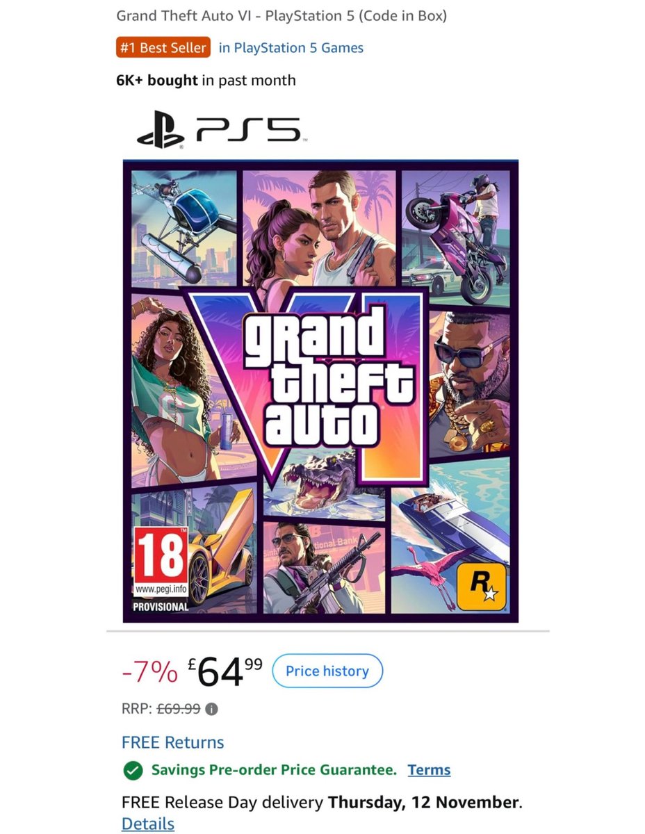 Roven_OP's tweet photo. 🚨 We got a GTA 6 discount before the game even came out It’s already 7% off on Amazon UK. This wait is getting unreal 

#GTA6 #GTAVI #RockstarGames https://t.co/tbef5g1mL5