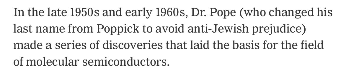 Ghitelman's tweet photo. The best Jewish name change story I’ve seen comes from this New York Times obituary. 

My friends’ grandfather A/B tested his last name. In a job search a Christian last name got a call back, a Jewish one didn’t. And the most Christian name he could think of was Pope. https://t.co/CbiZx2plrS