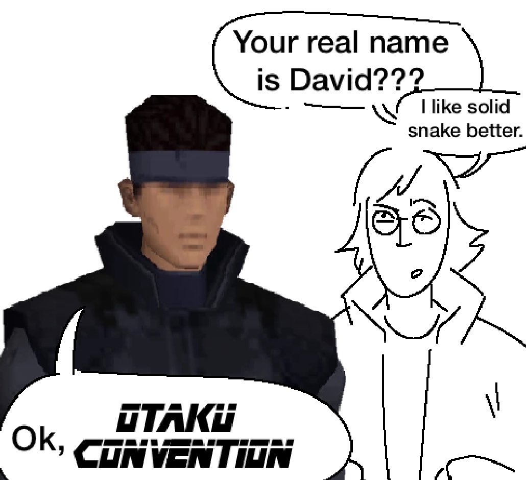 milktst's tweet photo. I find this too funny. Otacon can’t talk about names. https://t.co/fyIfmFsTQP
