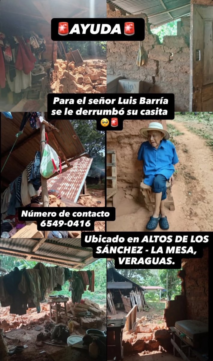 koookttae's tweet photo. 🇵🇦 El señor Luis Barría perdió su casita tras el fuerte sismo en Altos de Los Sánchez, La Mesa, Veraguas. Es muy triste ver cómo tantas familias han sido afectadas y cómo, de un momento a otro, pueden perder aquello que con tanto esfuerzo han construido.

Si alguien desea brindarle una ayuda, puede comunicarse al 6549-0416. Cualquier apoyo, por pequeño que sea, puede hacer una gran diferencia en estos momentos tan difíciles.

De corazón, espero que el señor Luis pueda recibir toda la ayuda que necesita y que poco a poco logre salir adelante. No dejemos solas a las personas que hoy nos necesitan. 🇵🇦❤️