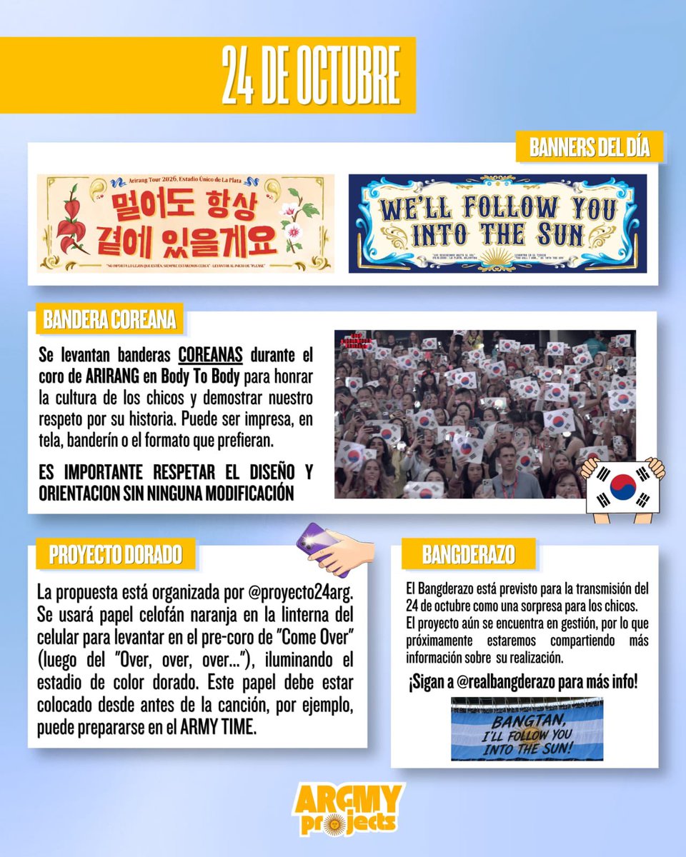 soykookia's tweet photo. CHIQUIS NO SE OLVIDEN DE LOS FAN PROYECTS!!!! Impriman banner, lleven la bandera de corea, lleven el papel celofan! Todo https://t.co/4GLxIOKYm5