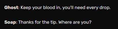 getslug's tweet photo. how the fuck did GHOST get mischaracterised as the brooding mysterious violent one when soap was literally being a little  cunt during the entire alone mission /J https://t.co/fwMJhFxcO9