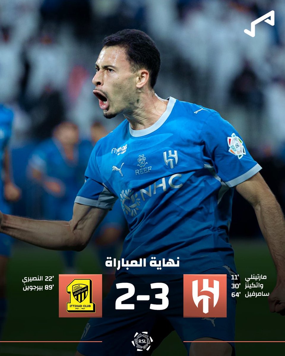 GoalSA's tweet photo. الهـــلال علـــى القمـــة 🔥🔵

الزعيم ينتصر في الكلاسيكو بثلاثية في مرمى الاتحاد ويعتلي قمة الدوري بـ 21 نقطة 🇸🇦🤯 https://t.co/615FQlGMlm