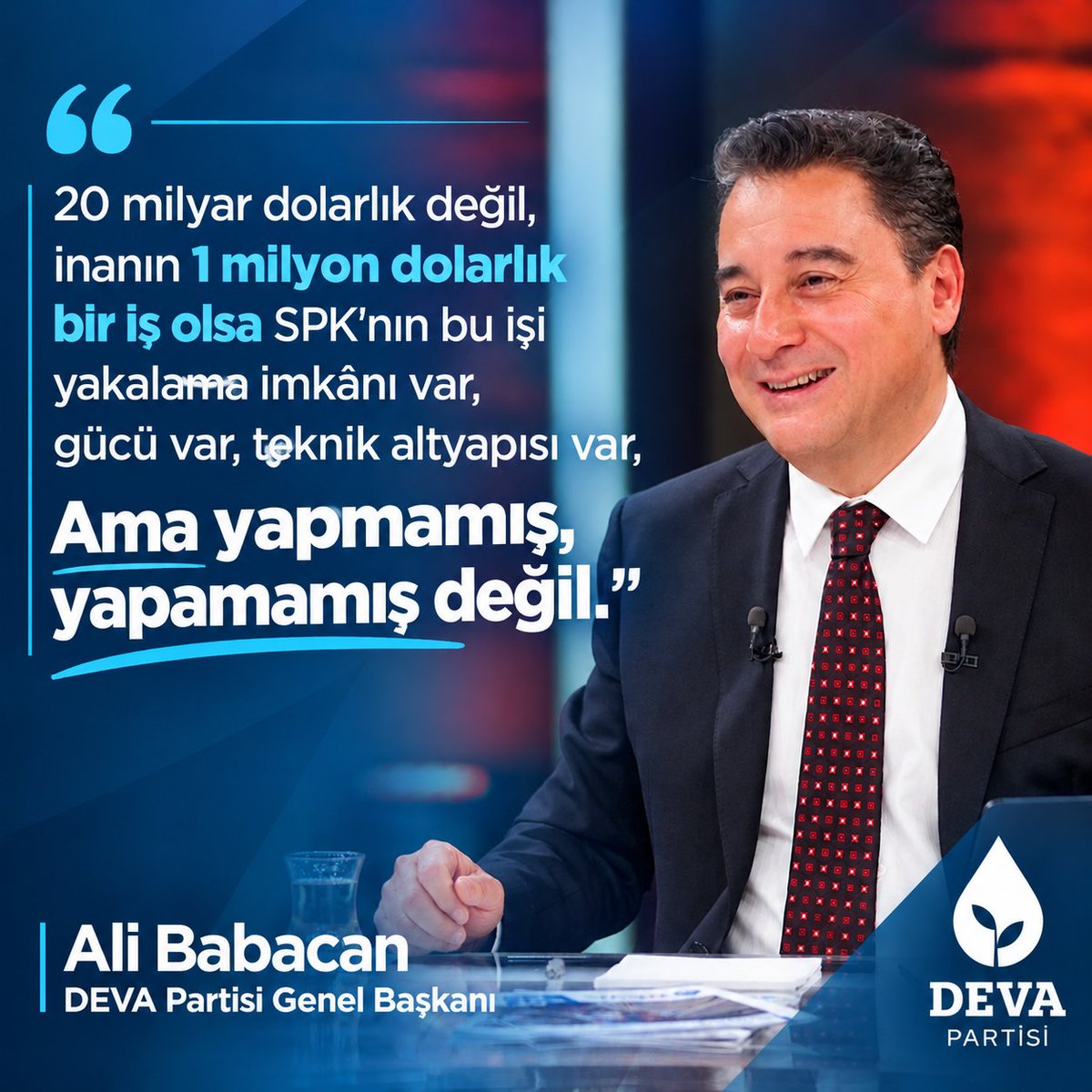 demokrasi25's tweet photo. Ali Babacan:

“20 Milyar 💲 değil, inanın 1 Milyon 💲 bir iş olsa SPK'nın bu işi yakalama imkânı var, gücü var, teknik altyapısı var.

Ama yapmamış, yapamamış değil.”

#SonDakika
#İşiEhlineVerelim
#Stopajlarhavuza
#FonZedelerAnkarada https://t.co/bRFF95LXW5