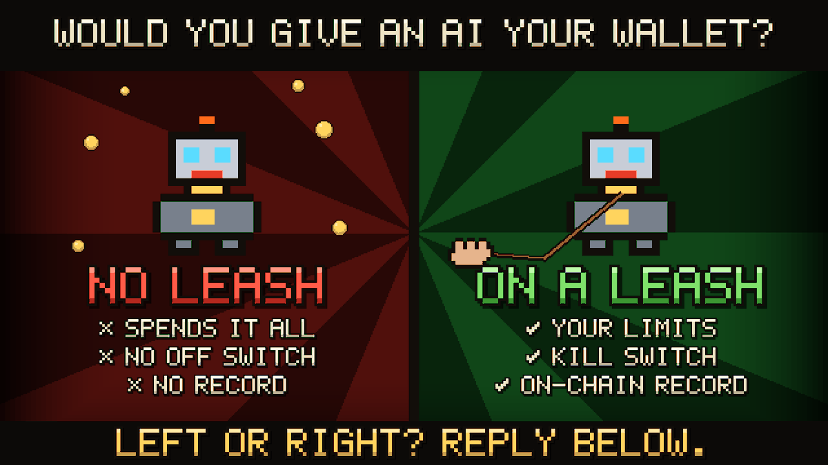 UseBrawlApp's tweet photo. Be honest. 👇

Would you hand an AI your wallet…

⬅️ with no leash
➡️ or on a BRAWL leash

Only one answer lets you sleep at night.
Reply LEFT or RIGHT. https://t.co/L2v7J0ynY9