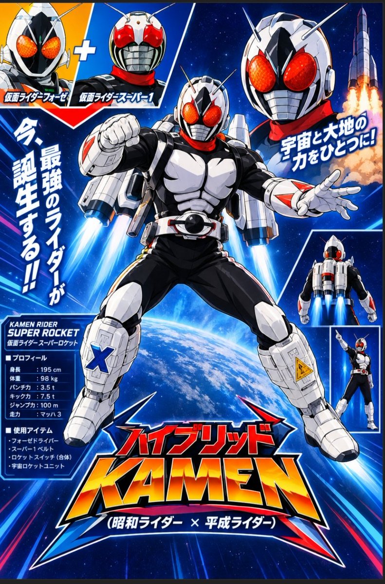 gtrvariedades's tweet photo. ハイブリッド仮面ライダー
仮面ライダースーパーロケット「仮面ライダーフォーゼ」と「仮面ライダースーパーワン」の融合。
#仮面ライダースーパーワン  #仮面ライダーフォーゼ https://t.co/nASNYVAsmm