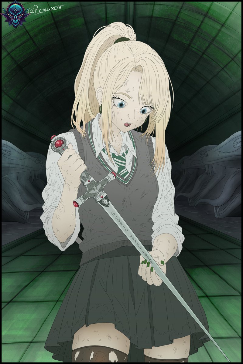 Bonaxor's tweet photo. Maybe not unexpected. She should have gone with them down there and helped Potter with Basilisk and Riddle. 

I started doing the moment she pulled out the sword, marking the beginning of her journey towards being hero of Slytherin, as both houses work towards a better future. https://t.co/8yLc2JfXUC