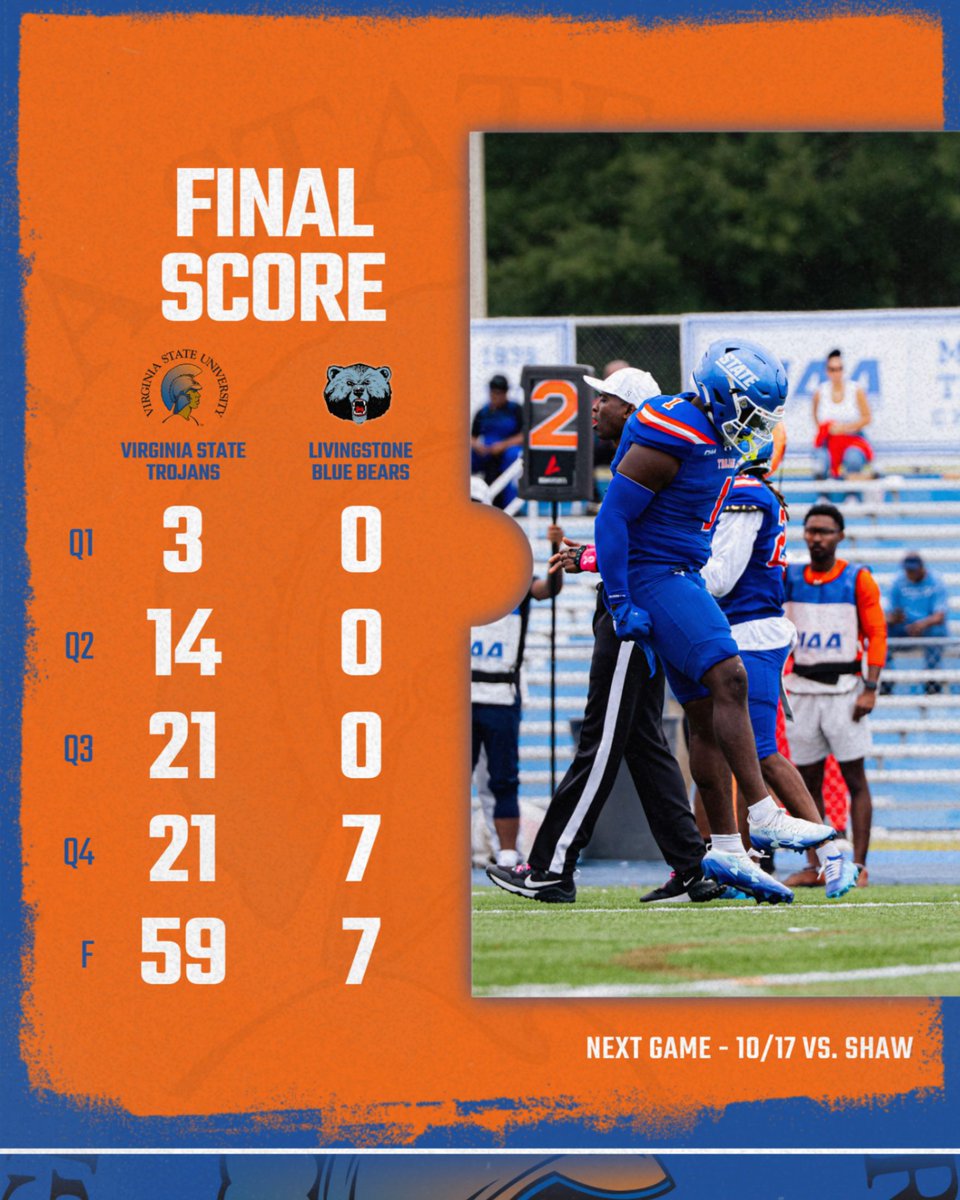 VSUsports1882's tweet photo. HOMECOMING DONE THE TROJAN WAY! 🔶🔷 
The Trojans showed out and dismantled the Blue Bears!

#GreaterHappensHere #BigState https://t.co/lrFyNSEfXF