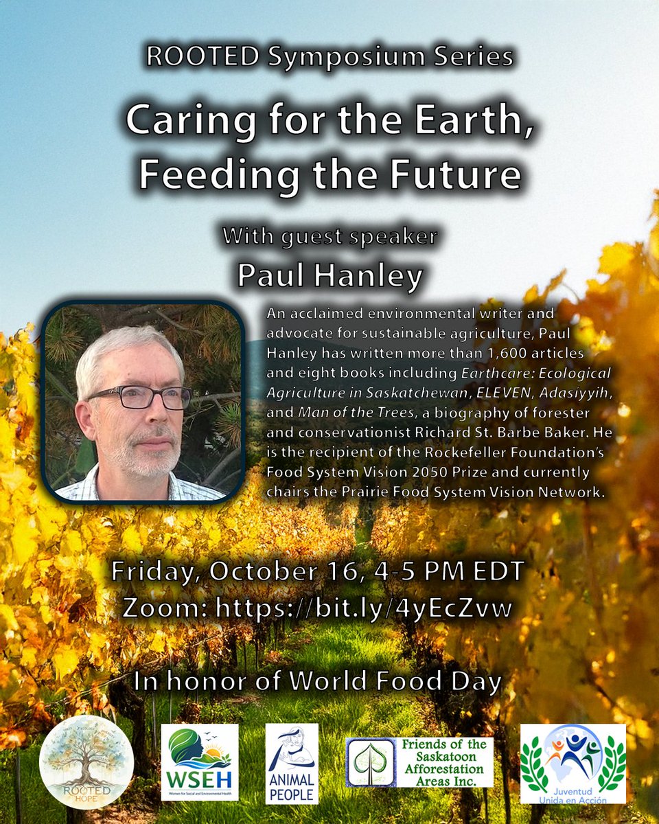 Friends_Areas's tweet photo. Paul Hanley is an acclaimed environmental writer 
About the Speaker

Event Details

• 📅 Date: World Food Day — October 16, 2026 
• 🕑 Time: 2:00 p.m. Saskatchewan time 
• 🌱 Session: ROOTED Symposium International Speaker Series 

https://t.co/JENiC0tff8 https://t.co/eqe0w4ugpa