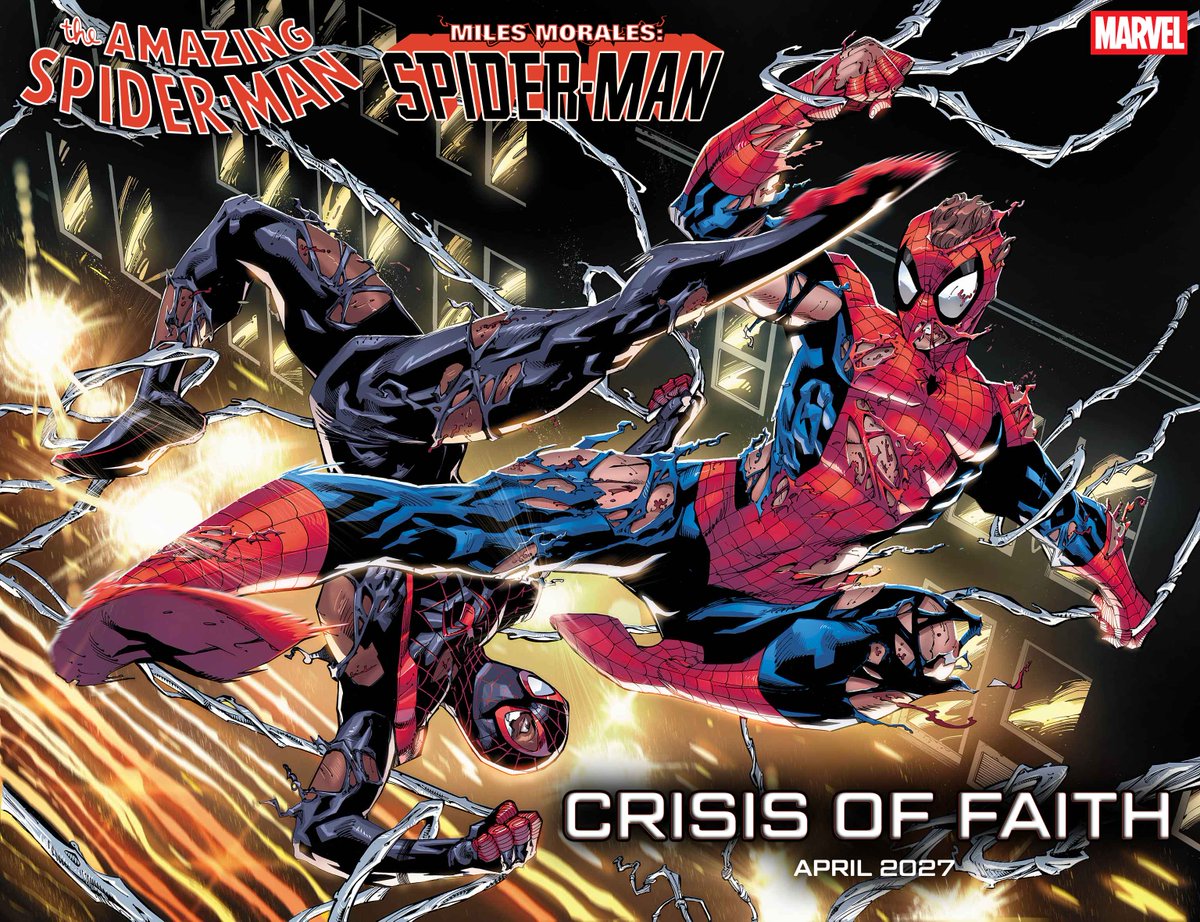 MarvelComicsHQ's tweet photo. CRISIS OF FAITH.
‘Amazing Spider-Man’ + ‘Miles Morales: Spider-Man’
Joe Kelly + Bryan Hill.
2027.

🎨: Ryan Stegman
#MarvelComics #MarvelNYCC https://t.co/t5yz0KHT0A