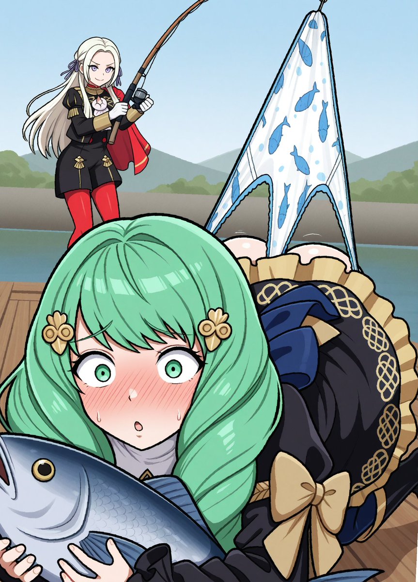 DaizReturns's tweet photo. Edelgard catches "Fish" as instructed... though Seteth won't appreciate it...
#wedgie #FireEmblem https://t.co/Uk72lyrgfS