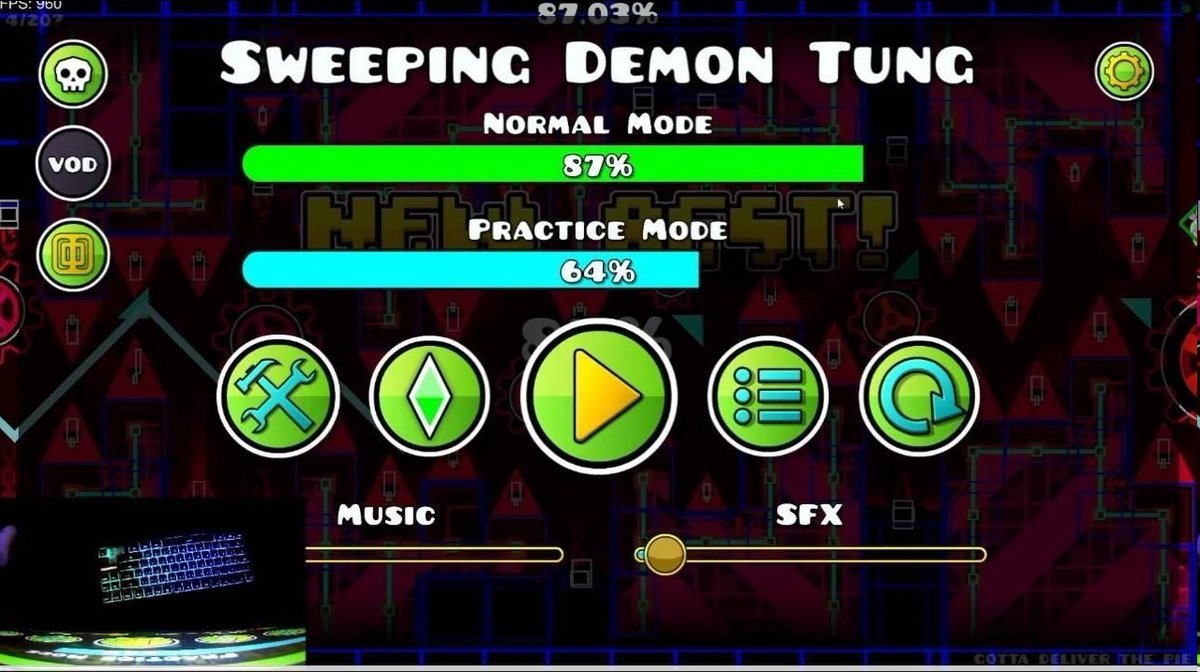 CoreOfSlaying's tweet photo. 🇵🇹@Taiago_ (#6 best player according to @coreboardgd) got 87% while verifying the #1-2 demon Sweeping Demon 2

He has over 370k attempts on this verification. The player set a new record on the level 5 months after his first fail at 86%. https://t.co/5hBgihZkev
