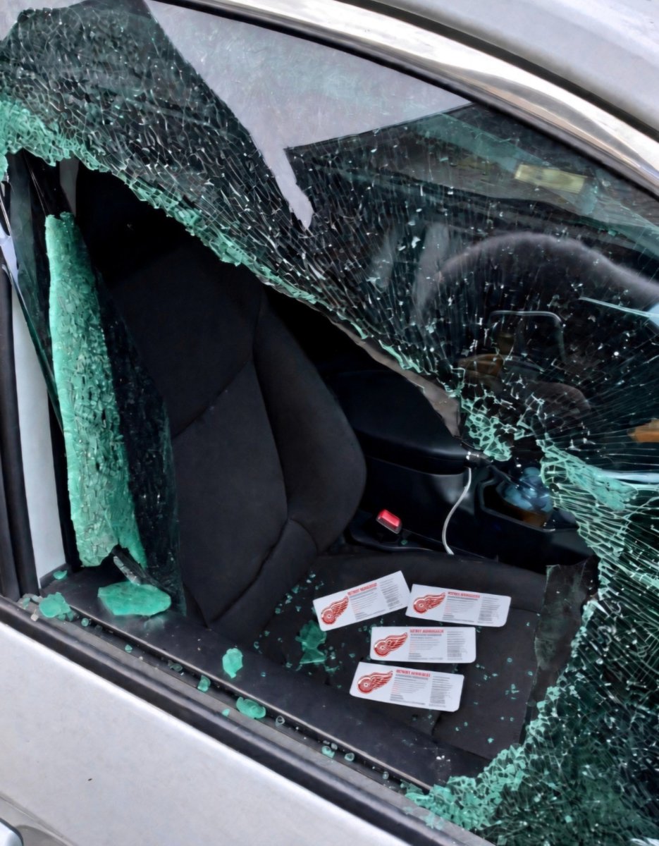 MotorCityBanter's tweet photo. I left two Red Wings tickets in my car. Sadly, someone broke in and left two more. https://t.co/0McSfBxJI1