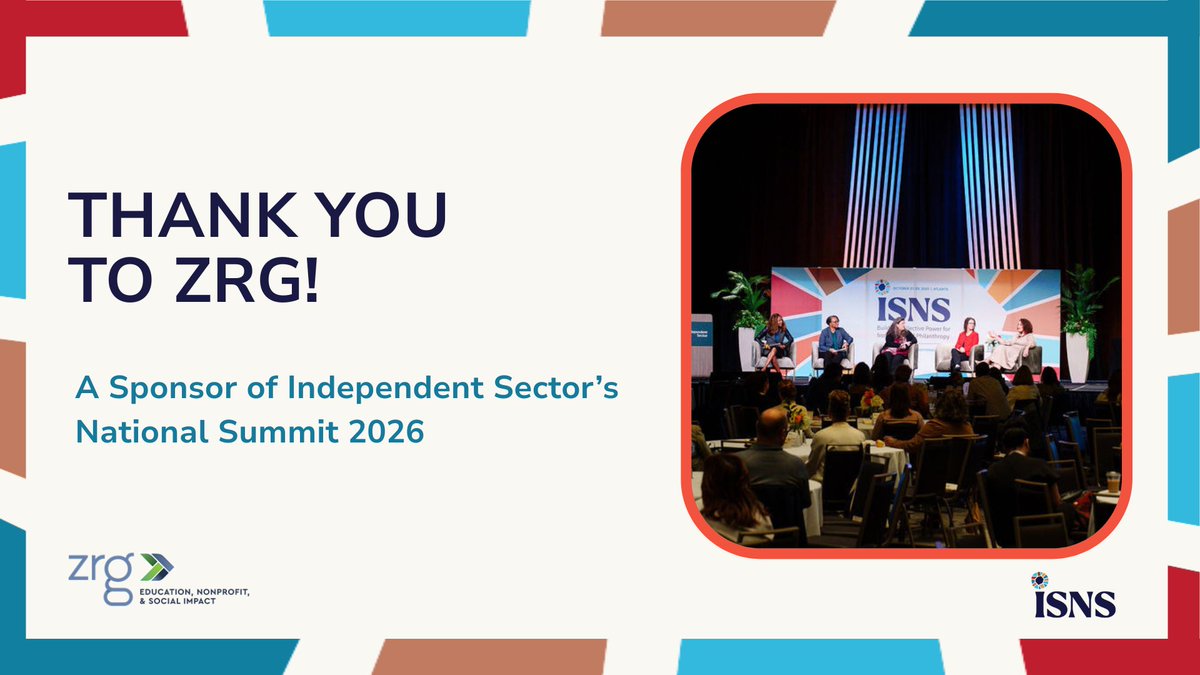 IndSector's tweet photo. Thank you to @ZRGPartners for sponsoring Independent Sector’s National Summit 2026!

ZRG Partners is a global executive search and talent advisory firm that helps organizations recruit and develop senior leaders, including within the nonprofit and social impact sectors.

Join us in Phoenix, October 13–16, to connect with leaders from across the charitable sector, explore innovative ideas, and help us build a better future.

Register today! 👉 https://t.co/NdfNr7wTIB