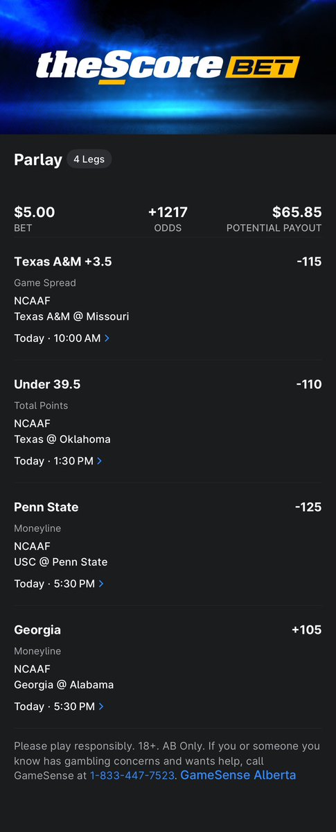 Jackson_Sportss's tweet photo. 2 CFB LONGSHOT PARLAYS
$5->$65
$20->$60 https://t.co/7e3eXFncwL