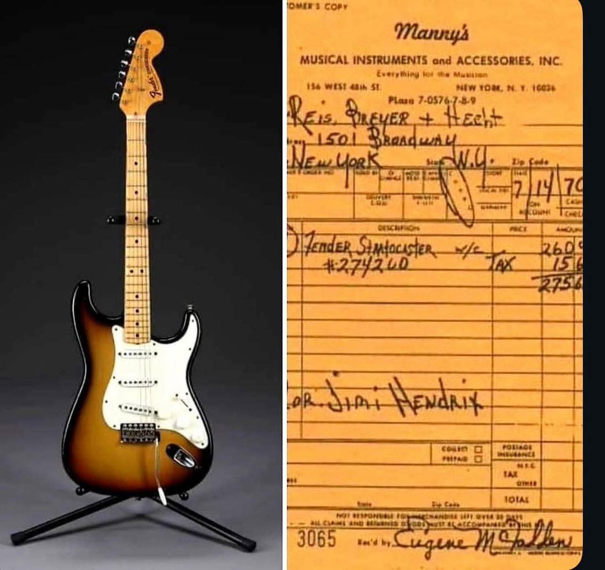 muerdekeroyo's tweet photo. 1970 Fender Stratocaster purchased by Jimi Hendrix on July 14, 1970
#Straturday https://t.co/lkseOo5zzu