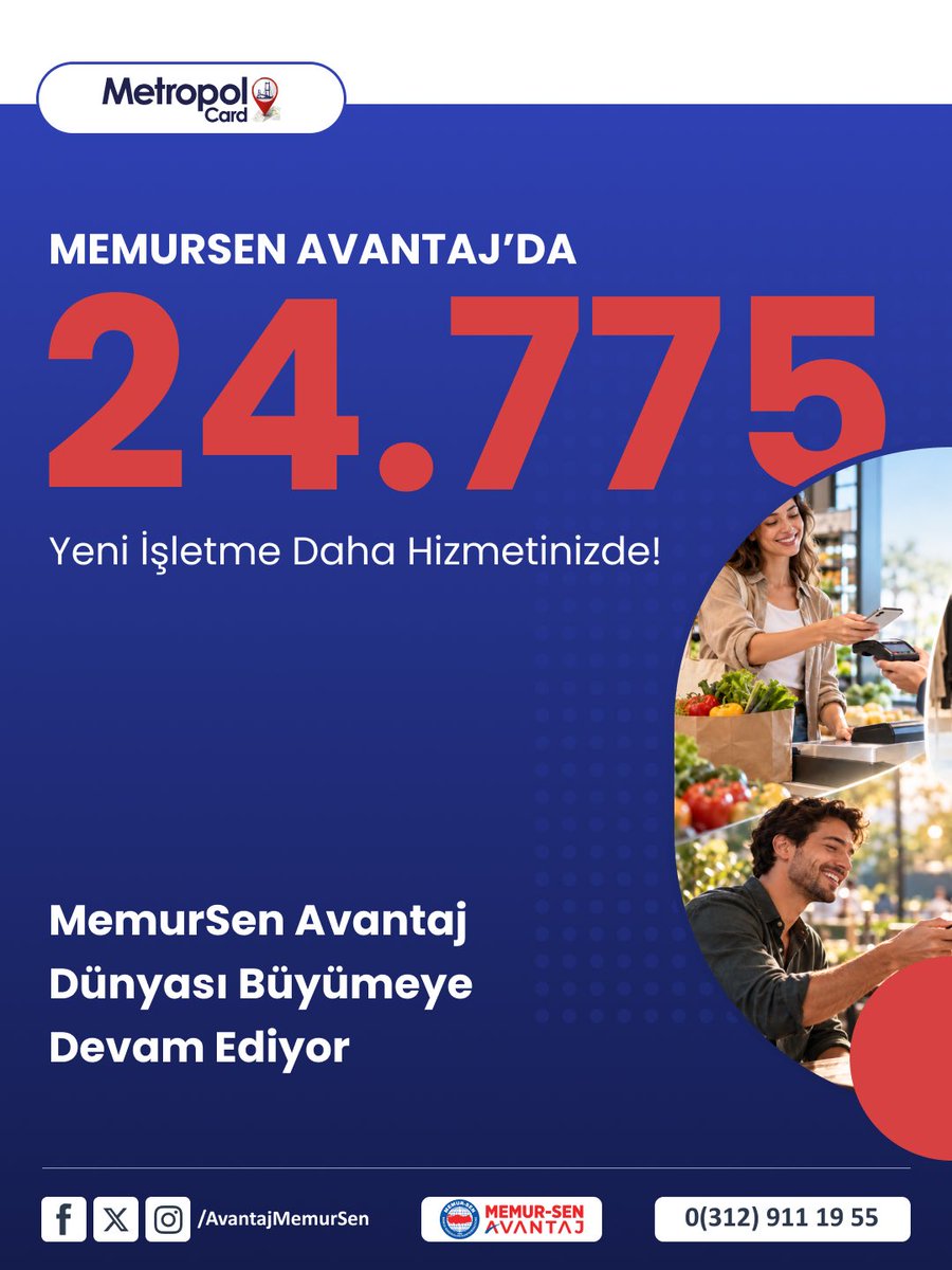 AvantajMemurSen's tweet photo. Ülkemiz genelinde 24 bin 775 farklı ve yeni lokasyon daha Gıda,Giyim ve Yemek alanında hizmetinizde. 

İhtiyacınız olan ne varsa üyelerimize özel indirim ve kampanyalarla MemurSenAvantaj Dünyasında. 

#MemurSenAvantaj 
#AvantajMemurSen https://t.co/z536C0fVZV