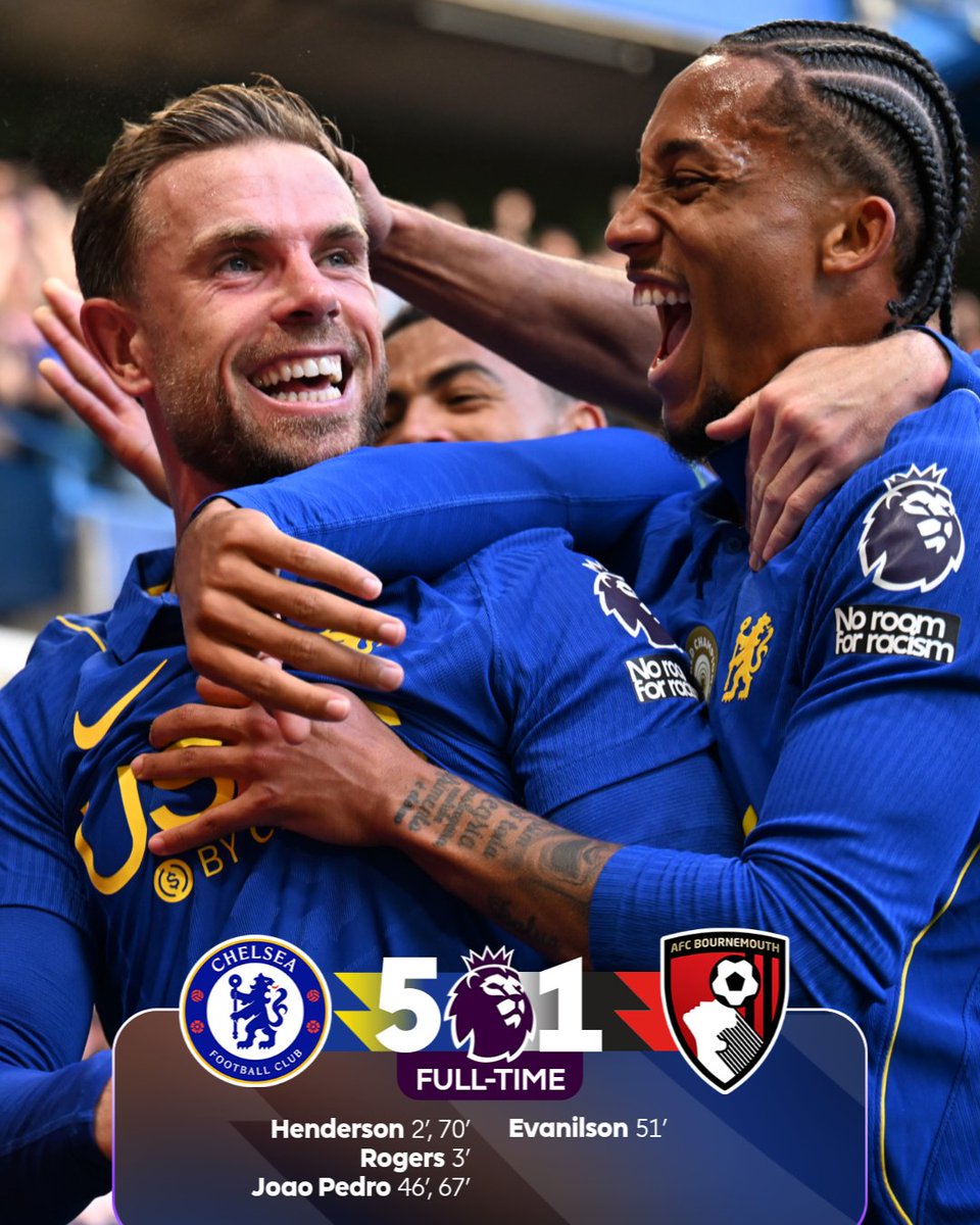 premierleague's tweet photo. 🔵 @ChelseaFC score FIVE goals at Stamford Bridge against Bournemouth! https://t.co/rkHpu0jPkE