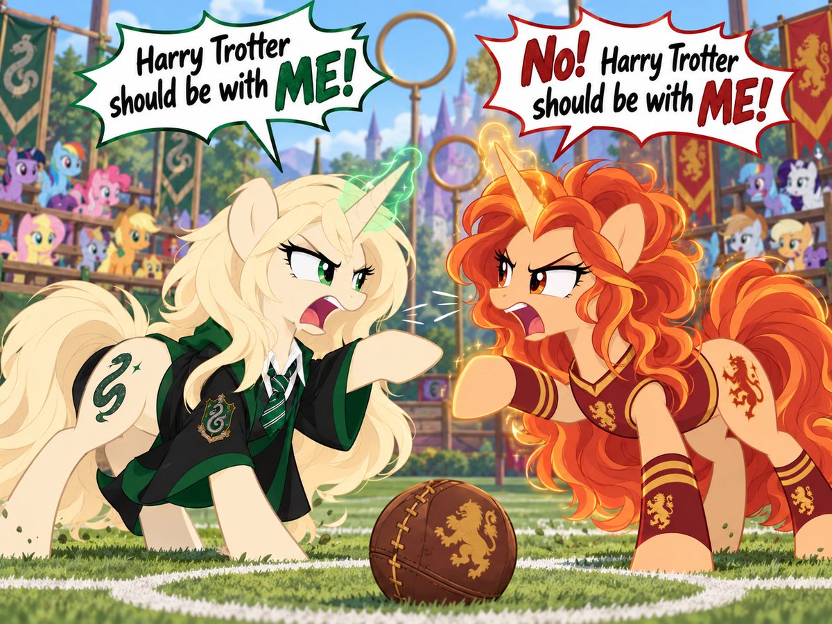 DougLoremaster's tweet photo. i did this. Because it is funny, to me, that is. So, who wins? Marefoid (left) or Whinny Weasley(right)?
The mane 6 casts their votes, what are yours? let the battle begin!
#GinnyWeasley #Malfoid #HarryPotter #mlpai https://t.co/RUNpztYs0n