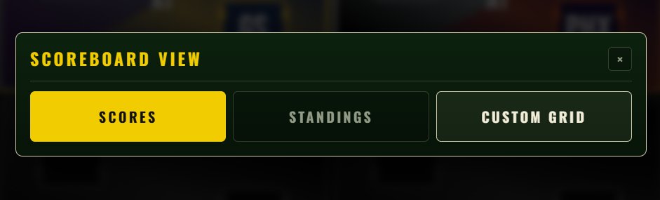 ScreenScoreTV's tweet photo. BREAKING: You can now build completely custom grids on ScreenScore.

Your games, your screen, your way.

#HardcoreForScores https://t.co/EpmMDXFSgK