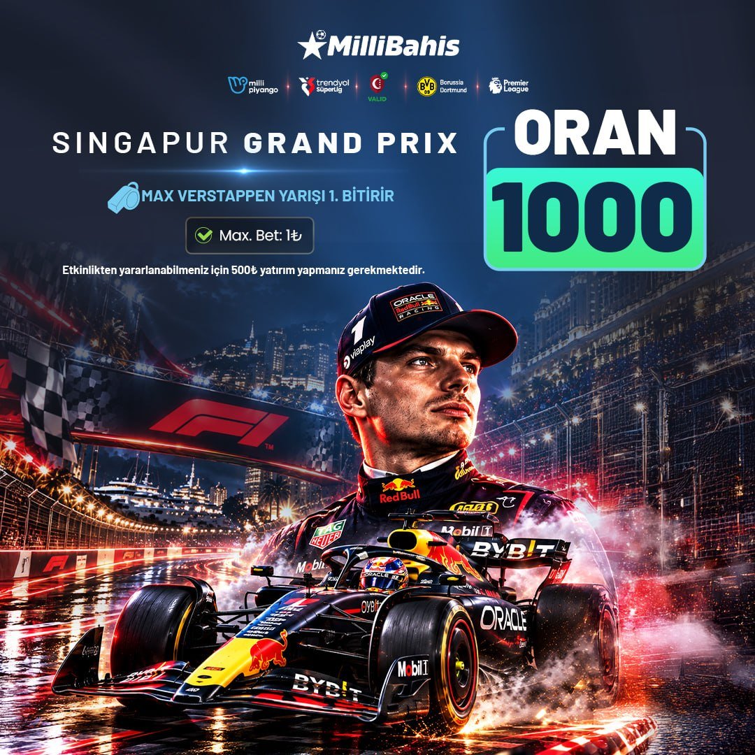 milligirisx's tweet photo. 🏎 SINGAPUR GP’DE MilliBahis ÖZEL ORAN! 🔥

🏁 Max Verstappen Yarışı 1. Bitirir!

💥 Özel Oran: 1000

https://t.co/ZceVmpG09e https://t.co/GDyAw6HthE