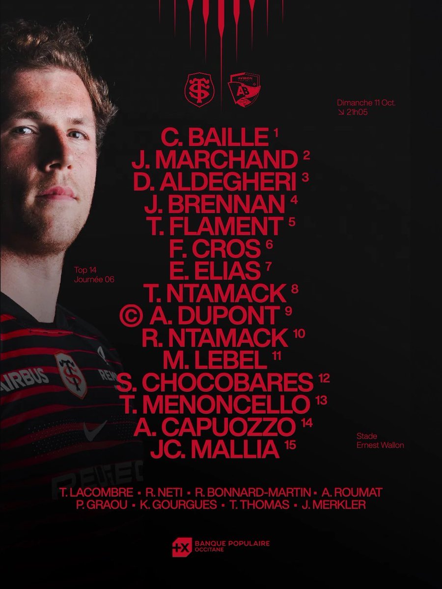 El_toulous1's tweet photo. Composition pour la reception de Bayonne.
Pas très loin de la meilleure équipe possible du moment
- Chocobares / Menoncello 💪
- Elias en 7
- Mallia en 15
- Gourgues couvre le 10/12/13 et 15
Objectif 5 points !
#STAB #stadetoulousain https://t.co/kNkO1kJWbd