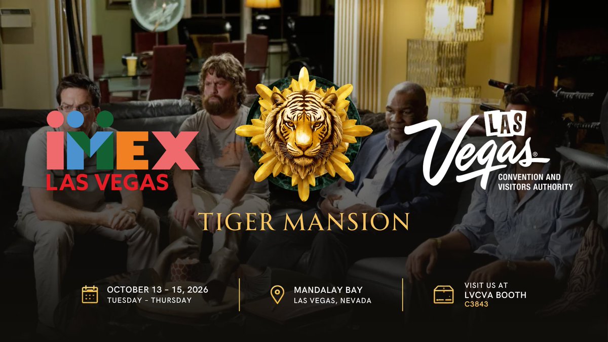 TigerMansionLV's tweet photo. The house from the movie ‘The Hangover’ is ready for your guests.

Tiger Mansion has been a Las Vegas landmark since 1982, and today the whole estate can be yours for a private event, offsite, or shoot. We will be at the @LVCVA booth during IMEX America 2026 to talk dates and plans.

🔗 Plan your IMEX visit here: https://t.co/75WvfdYZvX

#IMEX2026