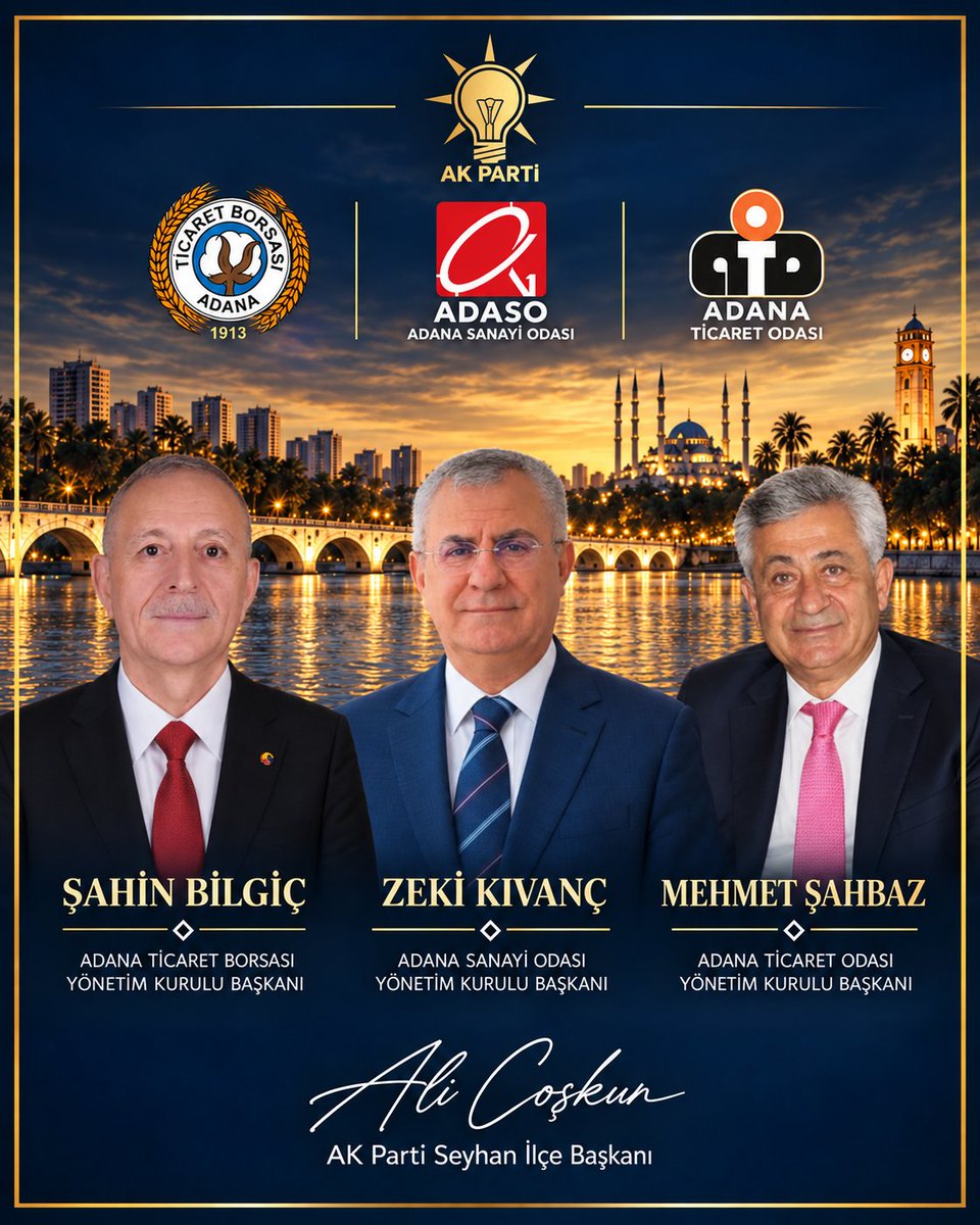 coskunali_01's tweet photo. Adana Ticaret Borsası Yönetim Kurulu Başkanlığına seçilen Şahin Bilgiç’i ve Meclis Başkanlığına seçilen Osman Bağış’ı; Adana Sanayi Odası Yönetim Kurulu Başkanlığına seçilen Zeki Kıvanç’ı ve Meclis Başkanlığına seçilen İsrafil Uçurum’u; Adana Ticaret Odası Yönetim Kurulu Başkanlığına seçilen Mehmet Şahbaz’ı ve Meclis Başkanlığına seçilen Fatih İspir’i gönülden tebrik ediyorum.

Üreten, istihdam sağlayan, şehrimizin bereketini büyüten her çabayı kıymetli buluyoruz. Başkanlarımıza çalışmalarında başarılar diliyor, yeni dönemin Adana’mıza ve iş dünyamıza hayırlı olmasını temenni ediyorum.