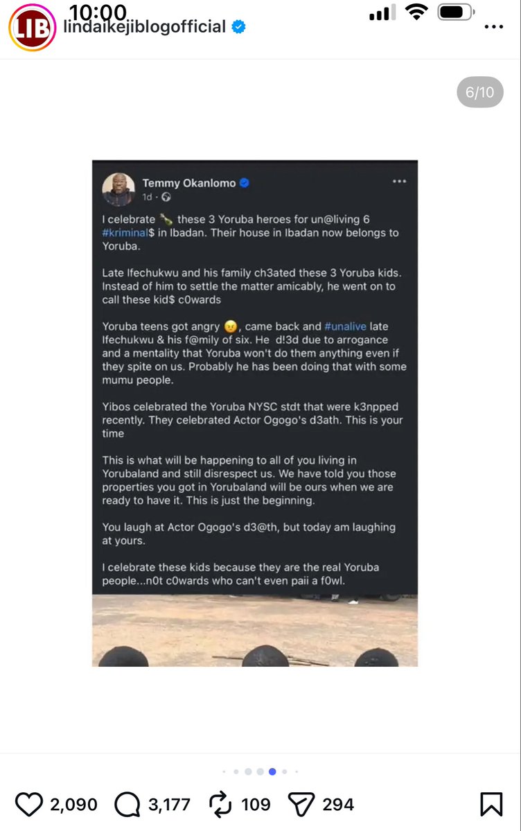 SizweBansii's tweet photo. Linda Ikeji blog posted : Yoruba patriots gather on Facebook to call for k!llinh of Igbos in Yoruba land 

while also celebrating the k!lling of an Igbo family and their 5-year-old child by Yoruba touts in Oyo

Go and read the comments - Some Igbo women will end up like this 👇 https://t.co/gW57zNS4Lk