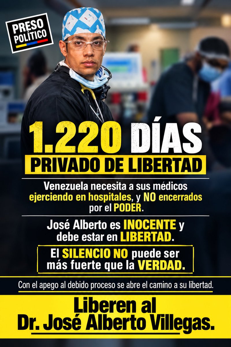 JoseAVJLibertad's tweet photo. Son 1.220 DÍAS PRIVADO DE LIBERTAD

José Alberto es INOCENTE y debe estar en LIBERTAD.

El SILENCIO NO puede ser más fuerte que la VERDAD.

#Liberenalospresospoliticos

@Migue1Caro
@Naky
@LuisCarlos https://t.co/Fn6ZC8vAi7
