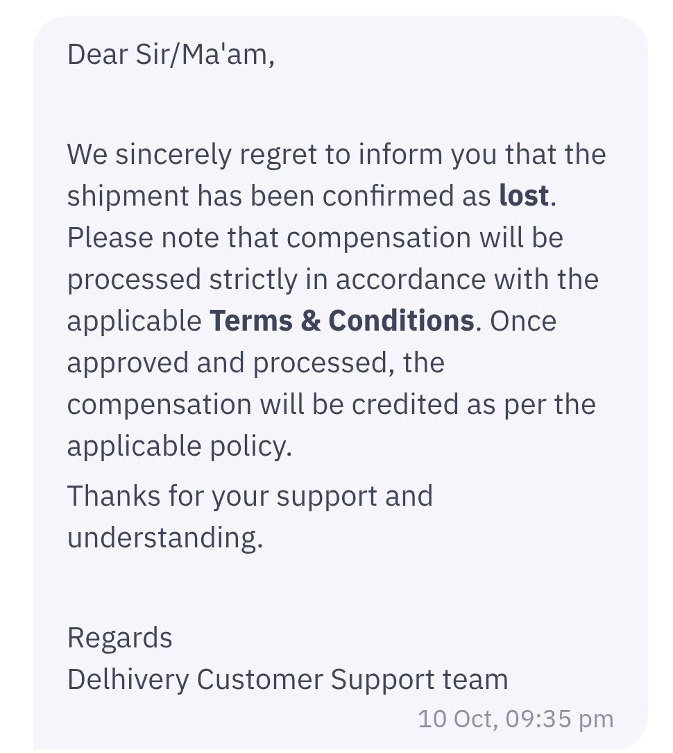 Jamm__7's tweet photo. @help_delhivery @delhivery 
You guys definitely lack reading comprehension because i am asking for the recovery of my package and THIS is what you guys are replying me with? 
Keep the change of your COMPENSATION and invest it in making your business better, would help you guys! https://t.co/Vu0wZMI0VF