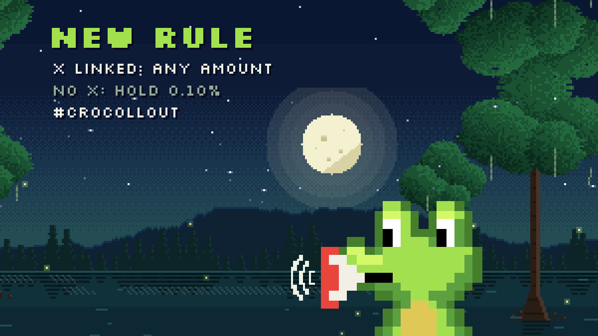 crocollout's tweet photo. Update: you no longer need to link your X to earn a Croc 🐊

• X linked on @gmgnai → any amount of $CROCOLLOUT counts
• No X → hold at least 0.10% (1M)

Original callout + #CROCOLLOUT, and the Croc is yours 📣 https://t.co/X05y5XeSAy