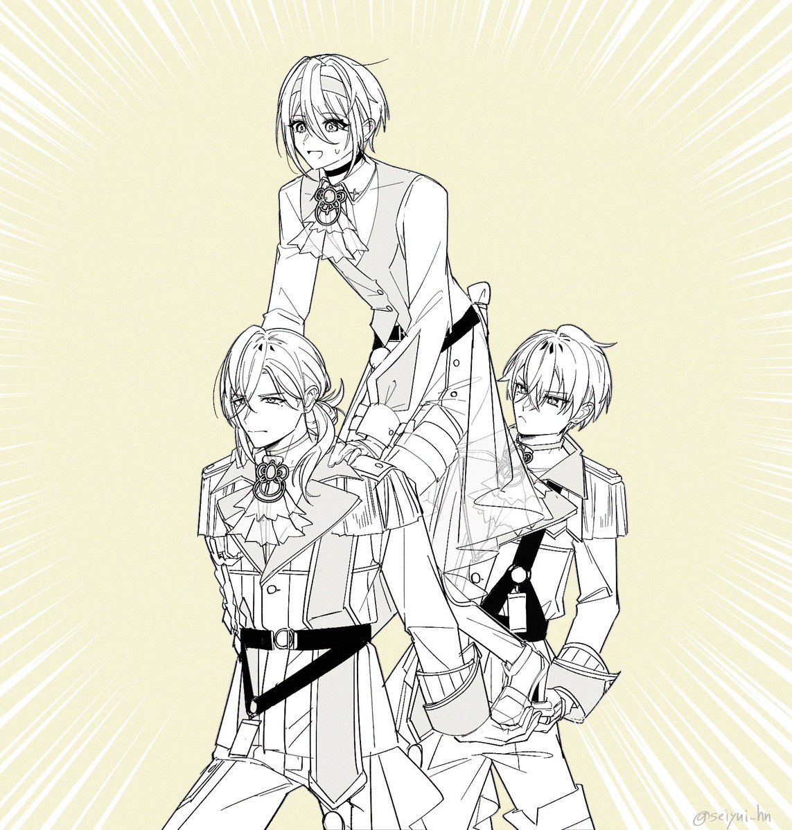 seiyui_hn's tweet photo. リリース前に騎馬戦ポーズ描かないとなって(⏳の肩掛けジャケットは無し)
#スパリクファンアート https://t.co/1Fr86YHtYv