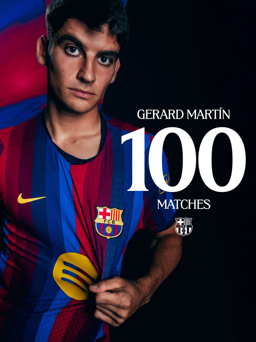 FCBarcelona's tweet photo. 💯 100 games for Gerard Martín at Barça!

Here’s to many more 👊 https://t.co/NUlmMAtolB