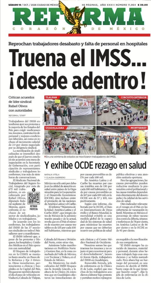 ferbelaunzaran's tweet photo. No pueden ocultar el desastre en el sistema de Salud.

López Obrador lo desmadró al desaparecer el Seguro Popular y cambiar la compra y distribución de medicinas para que sus hijos entraran al negocio mediante Amilcar Olán.

Consecuencias👇.

Truena el IMSS… ¡desde adentro! https://t.co/Txqsn4bR6N