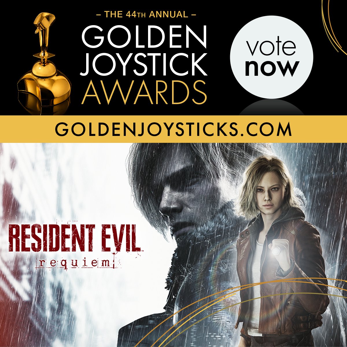 CAPCOM_Germany's tweet photo. Wir freuen uns riesig, bekannt geben zu dürfen, dass Resident Evil Requiem für mehrere Kategroein bei den Golden Joystick Awards nominiert wurde!

🏆 Console Game of the Year
🏆 Best performer in a leading role – Angela Sant’Albano
🏆 Best Game Trailer – Evil Has Always Had A Name

🌿 Jetzt abstimmen: https://t.co/bkt5R4fPUX